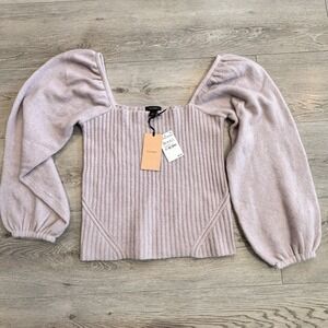 NWT Halogen Puff Sleeve Square Neck Sweater in Purple‎ Heaven Small Off Shoulder